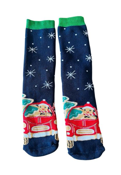 Sosete Craciun Copii,Interior tip prosop,Imprimeu Masina Rosie ,Engros